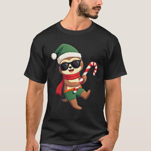 Kerstmis Luiaard Elf Pepermunt Snoepstok Trui Gi T-shirt (Voorkant)