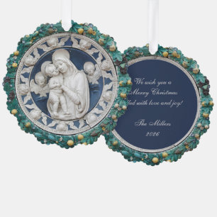 Kerstmis Madonna Kind Engelen Della Robbia Krans Ornament Kaart