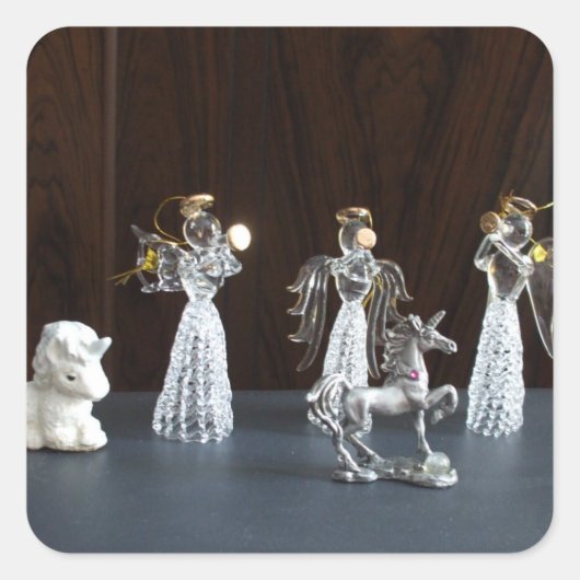 Kerstmis Magic-Angels-Eenhoorns Figurines Vierkante Sticker (Voorkant)