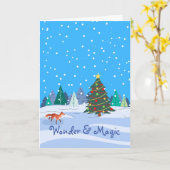 Kerstmis Magic Fox en kerstboom Kaart (Gele Bloem)
