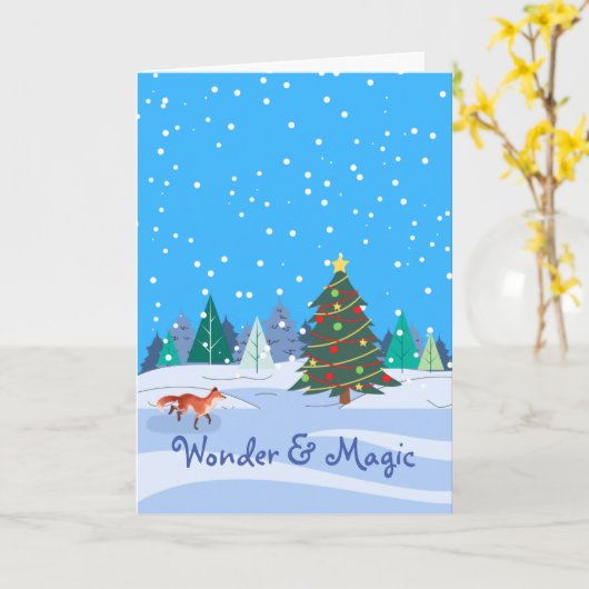 Kerstmis Magic Fox en kerstboom Kaart (Gele Bloem)