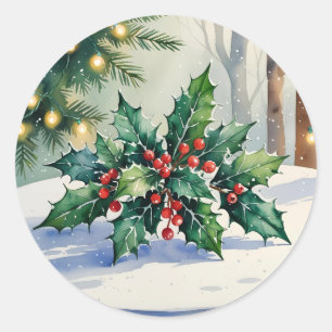 Kerstmis maretak vakantie aquarel ronde sticker