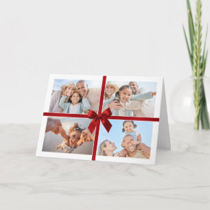 KERSTMIS MEERVOUDIGE FOTO moderne cadeau rode lint Bedankkaart