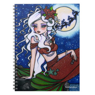 Kerstmis Mermaid Fantasy Art van Hannah Lynn Notitieboek