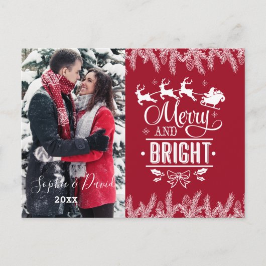 Kerstmis Merry and Bright Script Goud Dennennna Fo Uitnodiging Briefkaart (Voorkant)