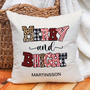 Kerstmis Merry Bright Candy Cane Plaid Naam Kussen