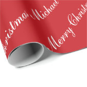 Kerstmis Merry Custom Naam Rode Chic Persoonlijk Cadeaupapier (Rol Hoek)