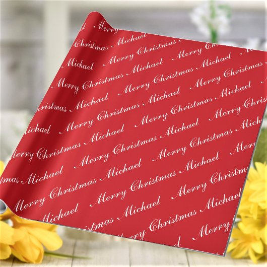 Kerstmis Merry Custom Naam Rood Chic Persoonlijk Cadeaupapier