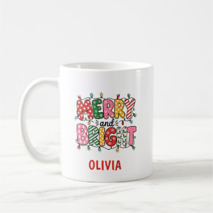 Kerstmis Merry en Bright Kinde Persoonlijke Naam Koffiemok