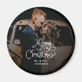 Kerstmis Merry Script  Aangepaste foto  Magneet (Voorkant)