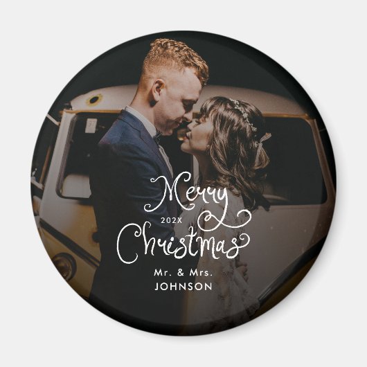 Kerstmis Merry Script  Aangepaste foto  Magneet (Voorkant)