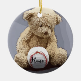 Kerstmis met bal en Teddy Bear Keramisch Ornament