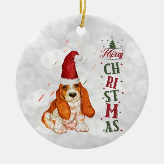 Kerstmis met Bassett Hound Cute Dog Keramisch Ornament (Voorkant)