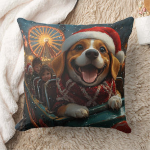 Kerstmis met Beagle-hond-achtbaan Kussen