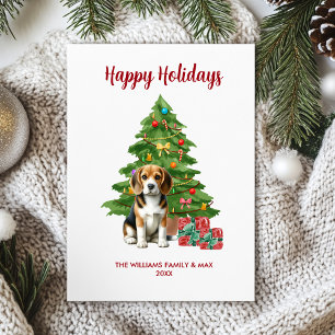 Kerstmis met Beagle-hondenfamilie Feestdagenkaart