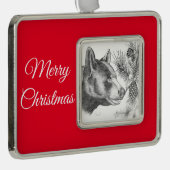Kerstmis met Beer en vrolijk kerstfeest Verzilverd Kader Ornament (Rechts)