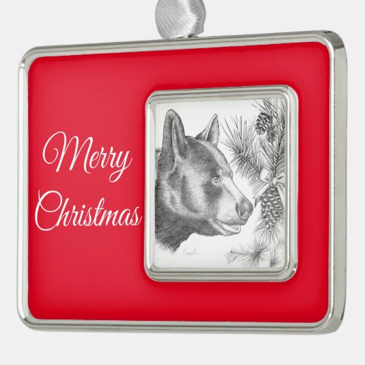 Kerstmis met Beer en vrolijk kerstfeest Verzilverd Kader Ornament (Links)