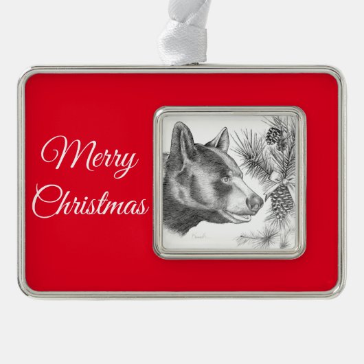 Kerstmis met Beer en vrolijk kerstfeest Verzilverd Kader Ornament (Voorkant)