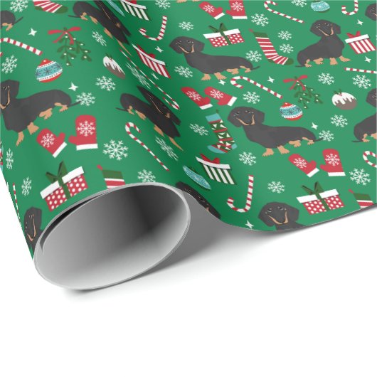 Kerstmis met Black and Tan Dachshund Cadeaupapier (Rol Hoek)