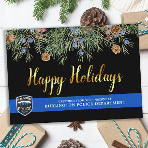 Kerstmis met blauwe lijn door politie feestdagenkaart