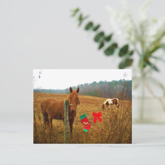 Kerstmis met boog en kous feestdagenkaart (Staand voorkant)