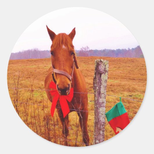 Kerstmis met boog en uitzetting ronde sticker (Voorkant)