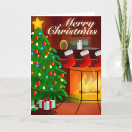 Kerstmis met boom en Fireplace Kaart