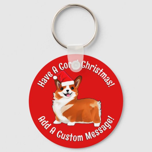 Kerstmis met Corgi Dog met Santa Hat Sleutelhanger (Voorkant)