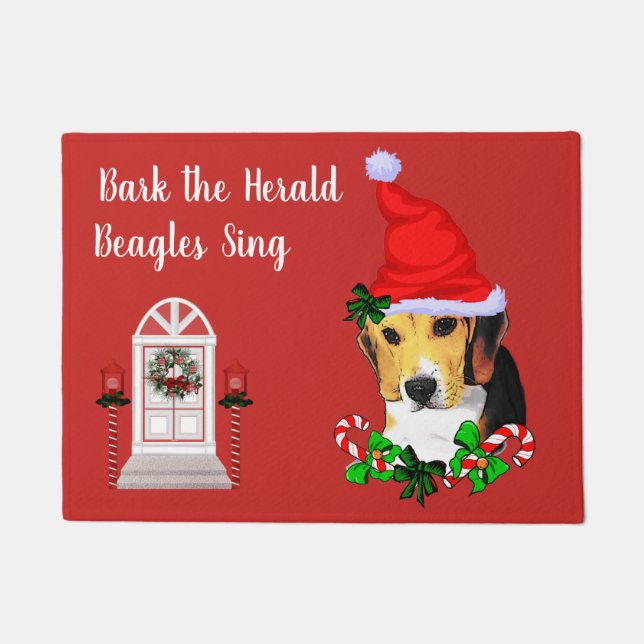 Kerstmis met Cute Beagle Deurmat (Voorkant)