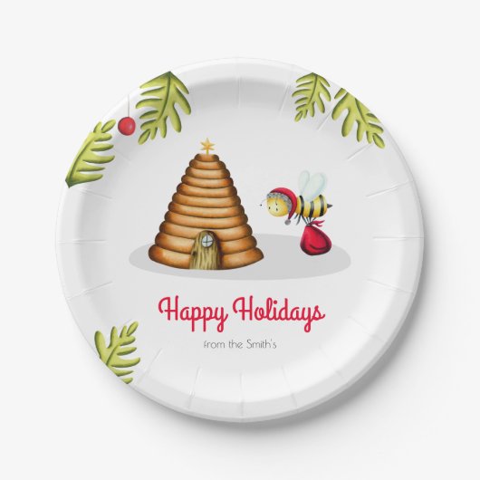 Kerstmis met Cute Bee Papieren Bordje (Voorkant)