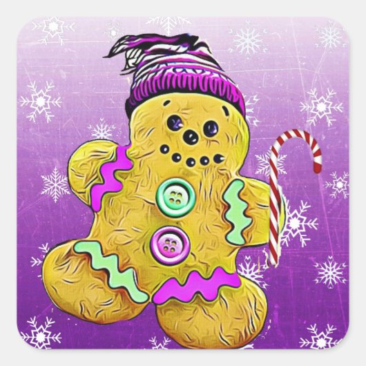 Kerstmis met Cute Gingerbrood Vierkante Sticker (Voorkant)
