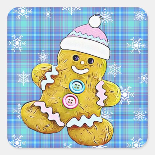 Kerstmis met Cute Gingerbrood Vierkante Sticker (Voorkant)