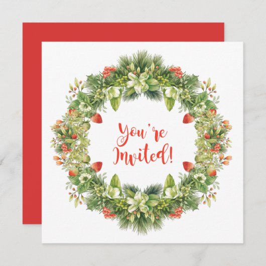 Kerstmis met de Berries Flowers Holly Pine Invite Kaart (Voorkant / Achterkant)