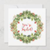 Kerstmis met de Berries Flowers Holly Pine Invite Kaart (Voorkant)