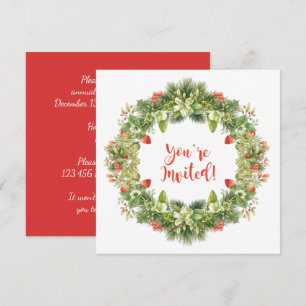 Kerstmis met de Berries Flowers Holly Pine Invite Kaart