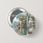 Kerstmis met de kerstman en de bosdieren ronde button 5,7 cm (Voorkant /achterkant)