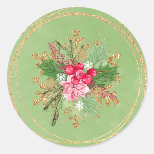Kerstmis met de Rode Berry Gold bruiloft Ronde Sticker (Voorkant)
