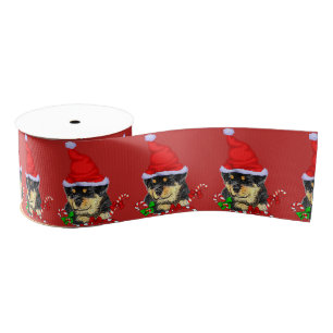 Kerstmis met de rottweiler Cute Santa Puppy Rottwe Grosgrain Lint
