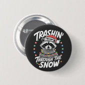 Kerstmis met de sneeuw grappige wasbeer ronde button 5,7 cm (Voorkant /achterkant)