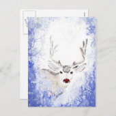 Kerstmis met Deer Blue Snowflakes Feestdagenkaart (Voorkant / Achterkant)