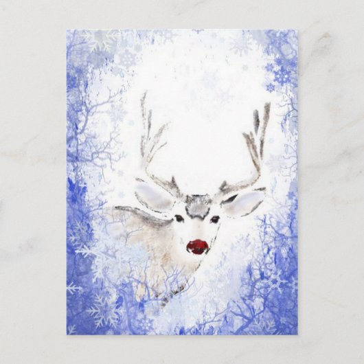 Kerstmis met Deer Blue Snowflakes Feestdagenkaart (Voorkant)