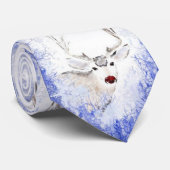 Kerstmis met Deer Blue Snowflakes Stropdas (Opgerold)