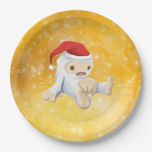 Kerstmis met Doll op Gold Bokeh achtergrond Papieren Bordje