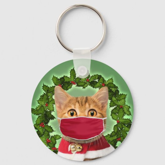Kerstmis met een coronavirusmasker sleutelhanger (Voorkant)