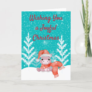 Kerstmis met een knuffel nijlpaard in de sneeuw feestdagen kaart
