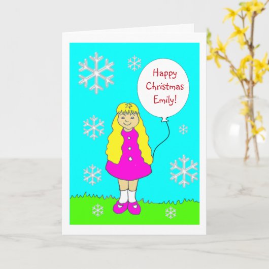 Kerstmis met een leuk klein meisje kaart (Gele Bloem)