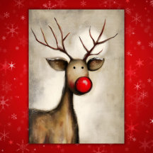 Kerstmis met een leuk rendier met een rode neus