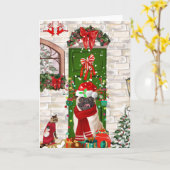 Kerstmis met een Pugs hond Kaart (Gele Bloem)