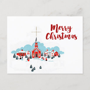 Kerstmis met een Rode Kerk en ster boven Feestdagenkaart
