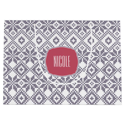 Kerstmis met eigen naam Nordic Sneeuwvlok Patroon  Large Cadeauzakje (Voorkant)